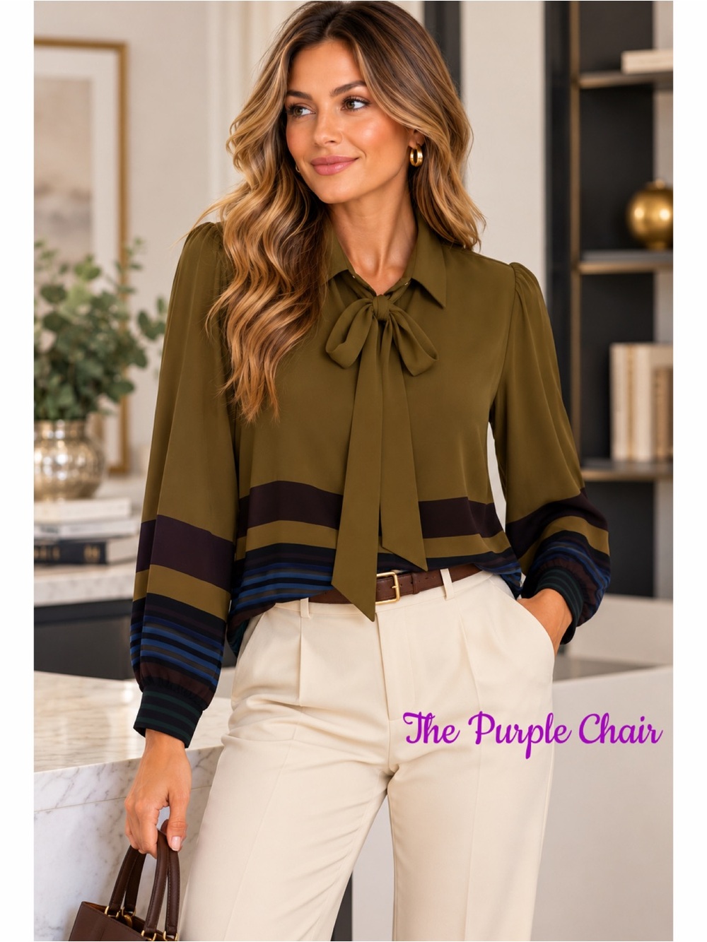 LOFT NWT Long Sleeve Contrast Hem Neck Tie Blouse XS